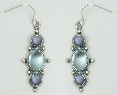 Sterling Silver Drop Dangle Earrings With Blue Topaz And Grey Moonstone